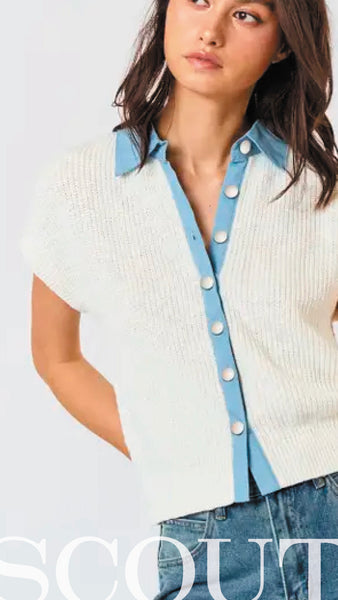 Aubrey Chambray Detail Sweater Top